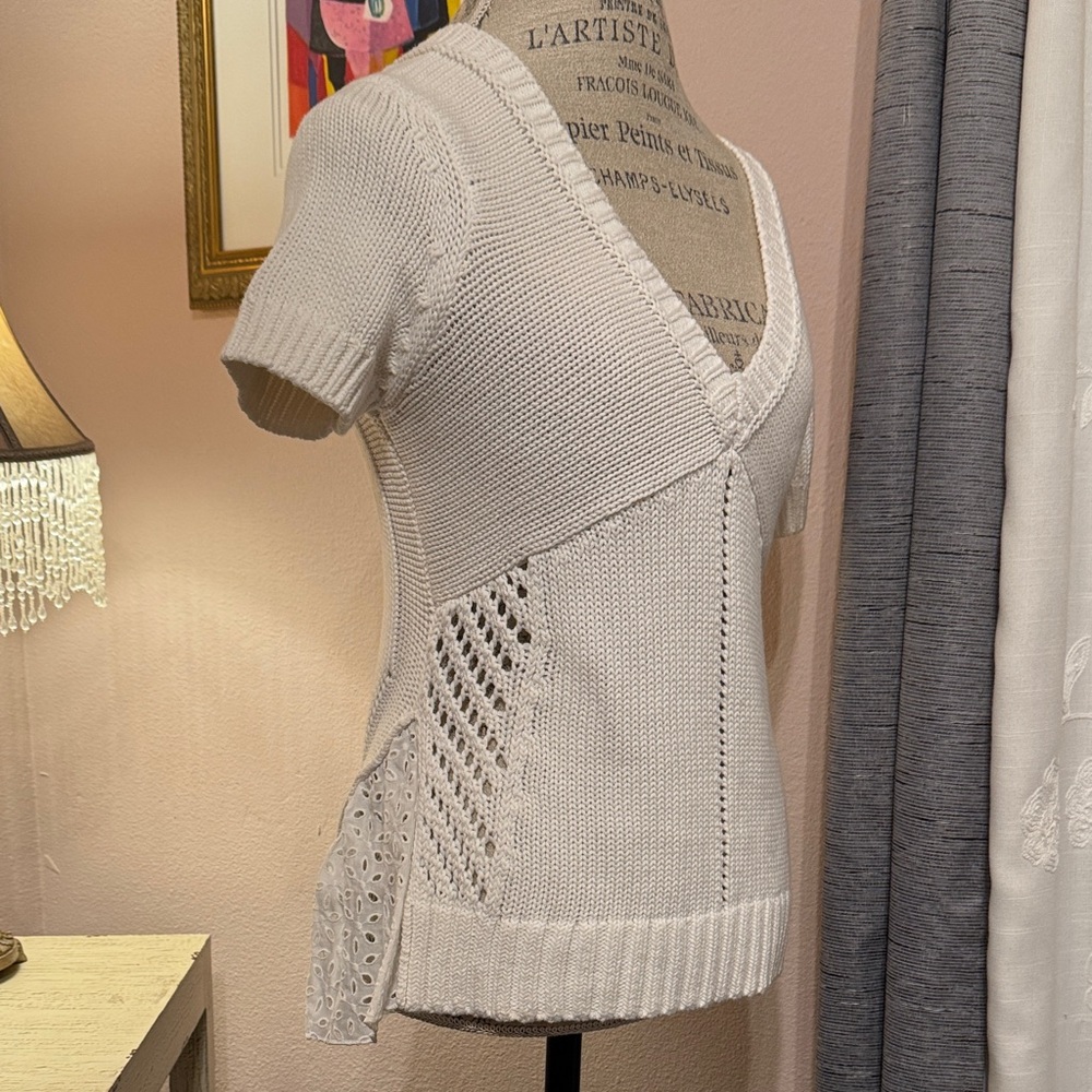 Anthropologie Ivory V-Neck Sweater